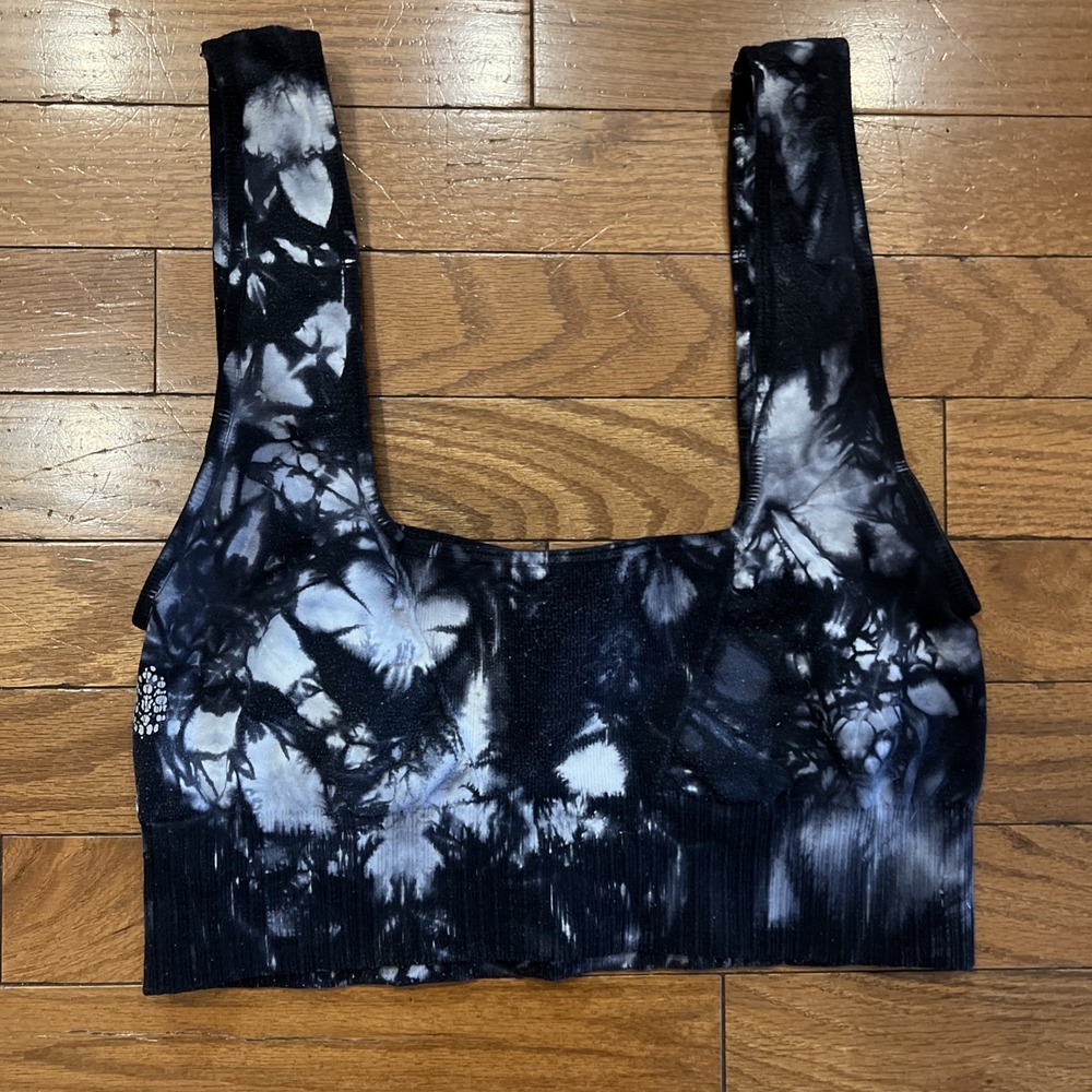 Free People Movement Tie Dye Longline Sports Bra Crop Tank Black Gray Medium M